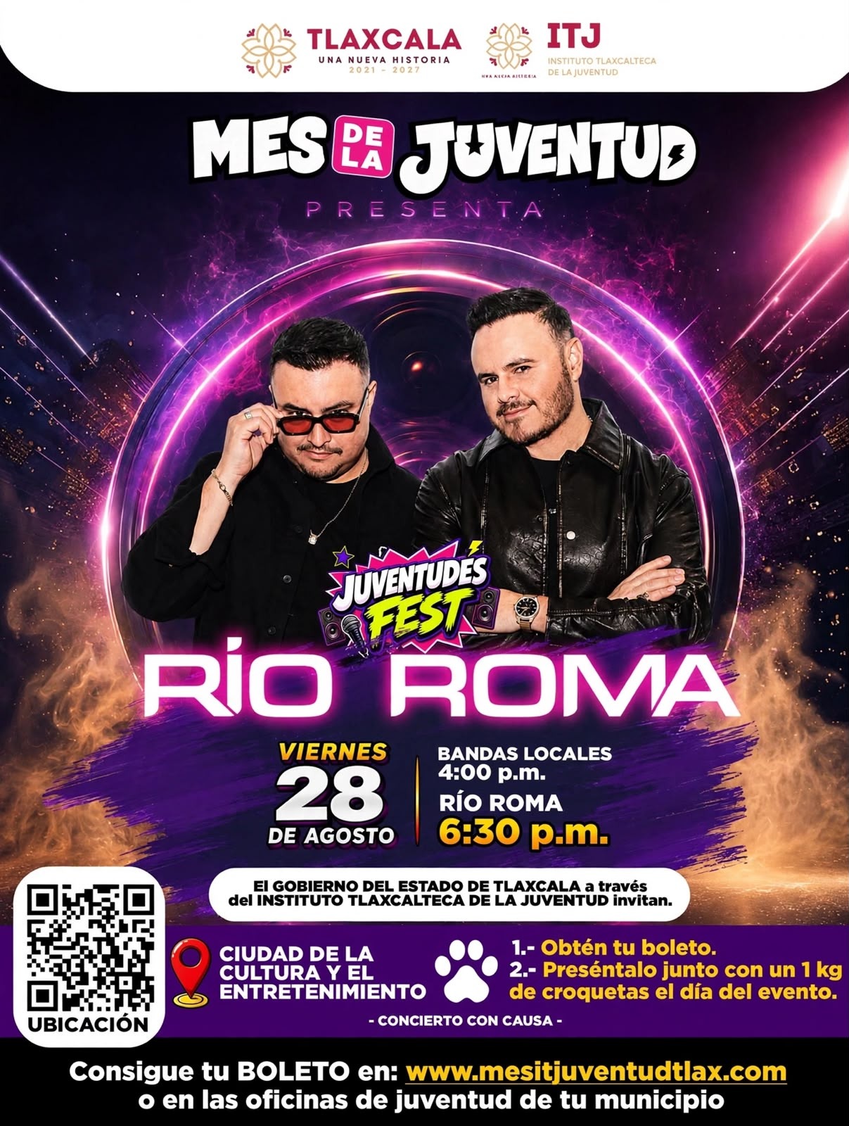 Gobierno de Chiautempan entregará en 'El Punto' los boletos para concierto de Río Roma por el Mes de la Juventud